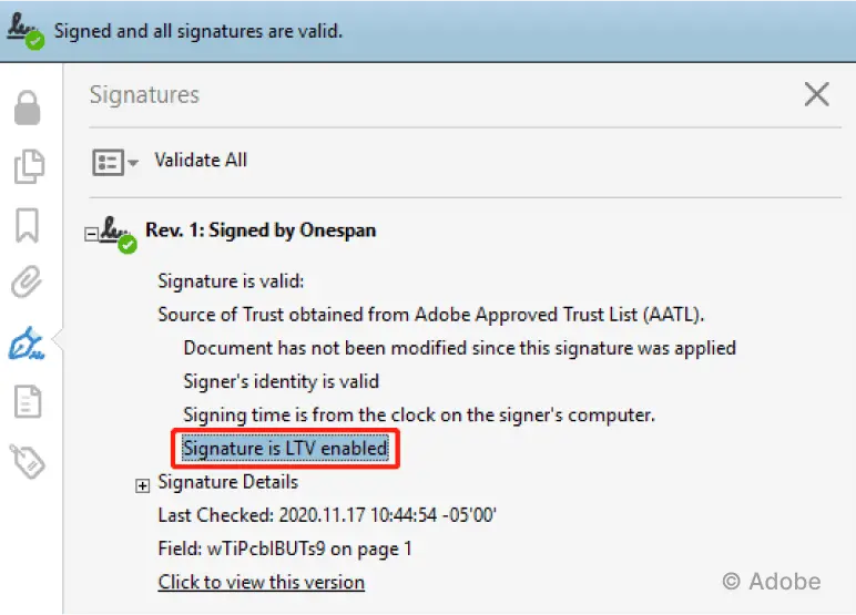 Screenshot Prüfung der QES im Acrobat Reader